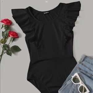 Black ruffle bodysuit